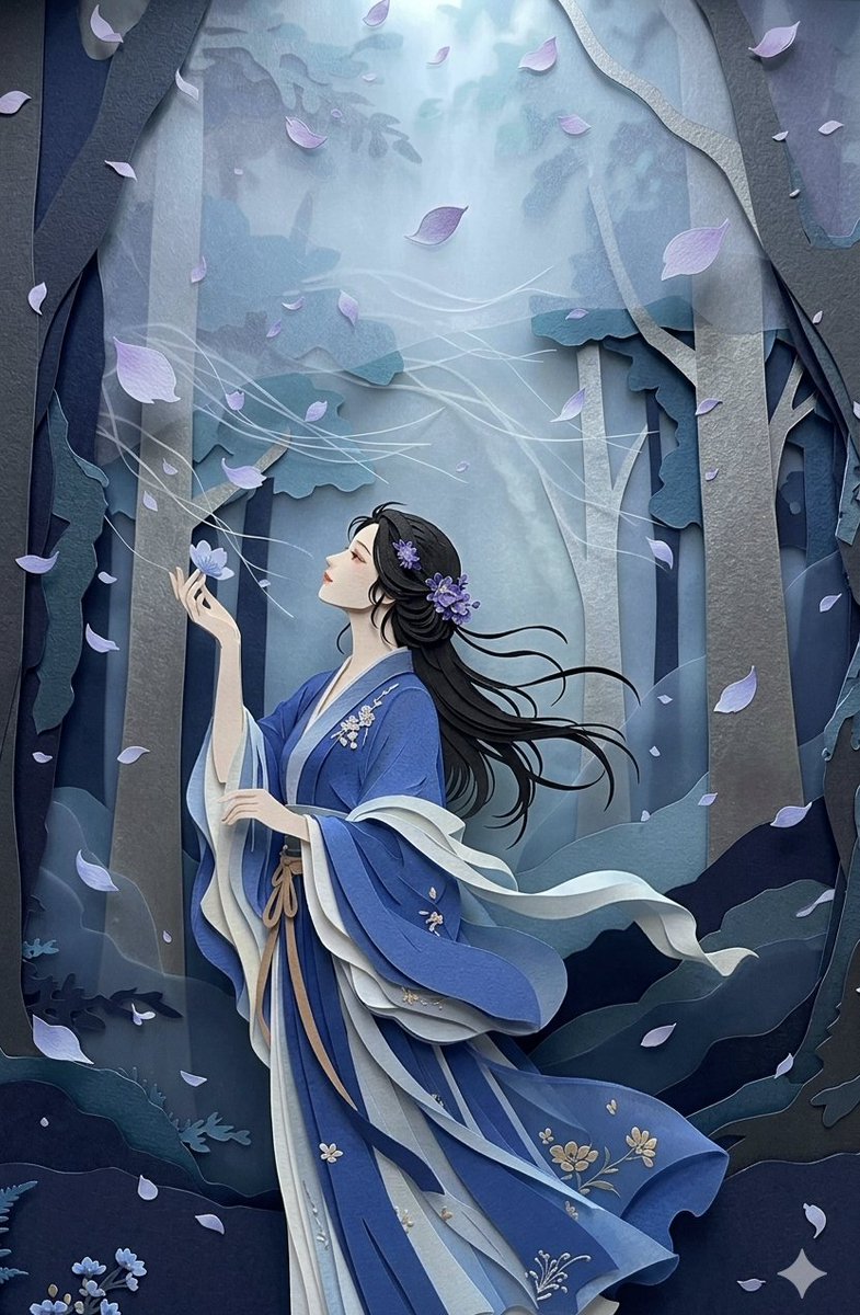 这件剪纸立体相框艺术品精心分层呈现了一幅融合自然与文人雅趣的场景。画面中心是一位举止优雅的女子,身着深绿、金色与米白相间的传统多层中式长袍,端…, 图片 2