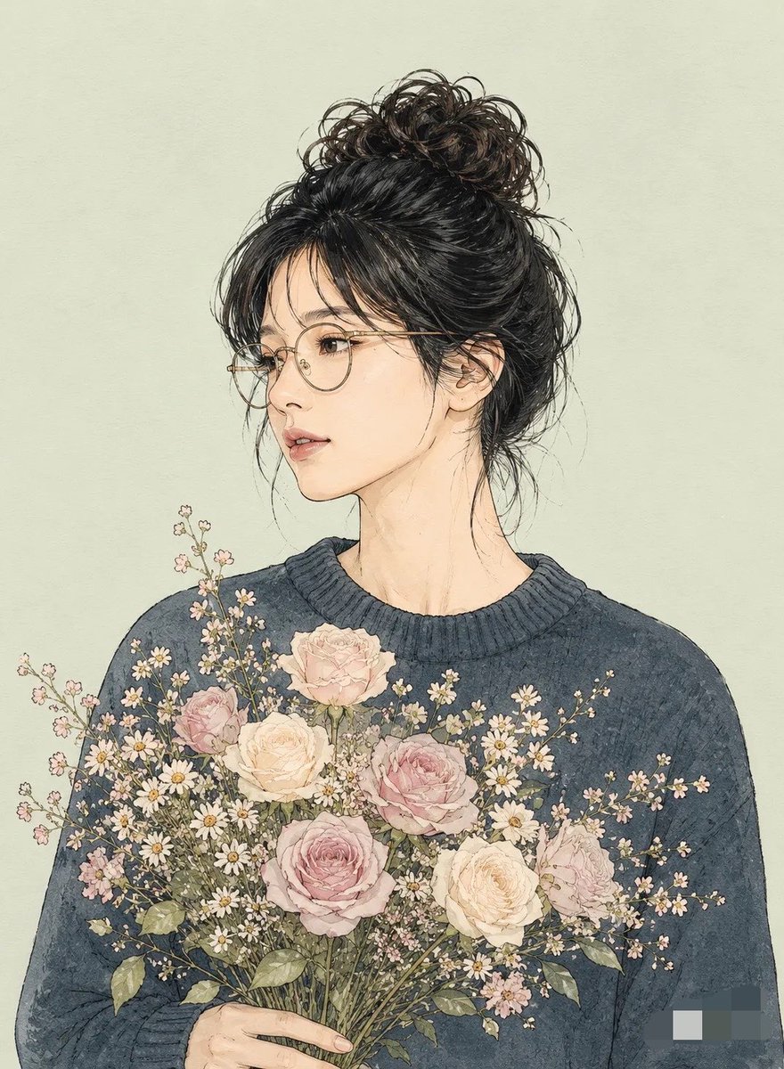 一幅精确的线稿插画肖像,采用独特的Miki风格,线条干净分明、轮廓为深色,配以极简、微妙的水彩淡彩着色。, 图片 1