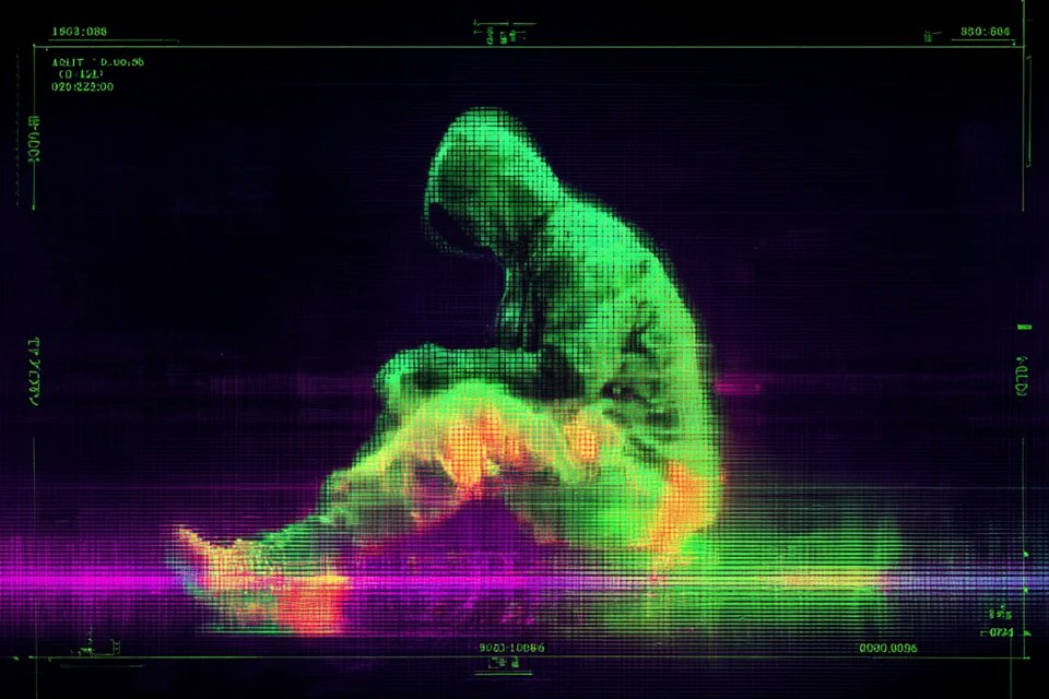 一张[subject]的热成像扫描图像，在像素化的深色背景上以发光的[color1]和[color2]热梯度显示。叠加了数据读数、网格线和诊断…, 图片 4