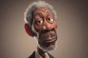 [名人]的高度风格化3D caricature，有着超大的头部、表情丰富的面部特征和充满趣味的夸张效果。以平滑精致的风格渲染，材质干净，环境光…, 图片 2