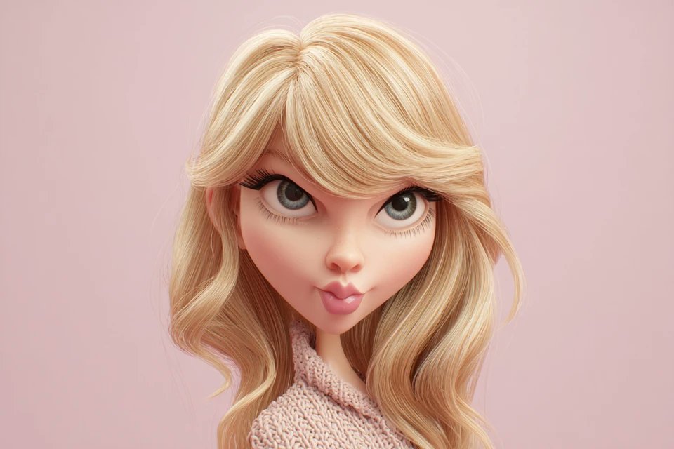 [名人]的高度风格化3D caricature，有着超大的头部、表情丰富的面部特征和充满趣味的夸张效果。以平滑精致的风格渲染，材质干净，环境光…, 图片 4