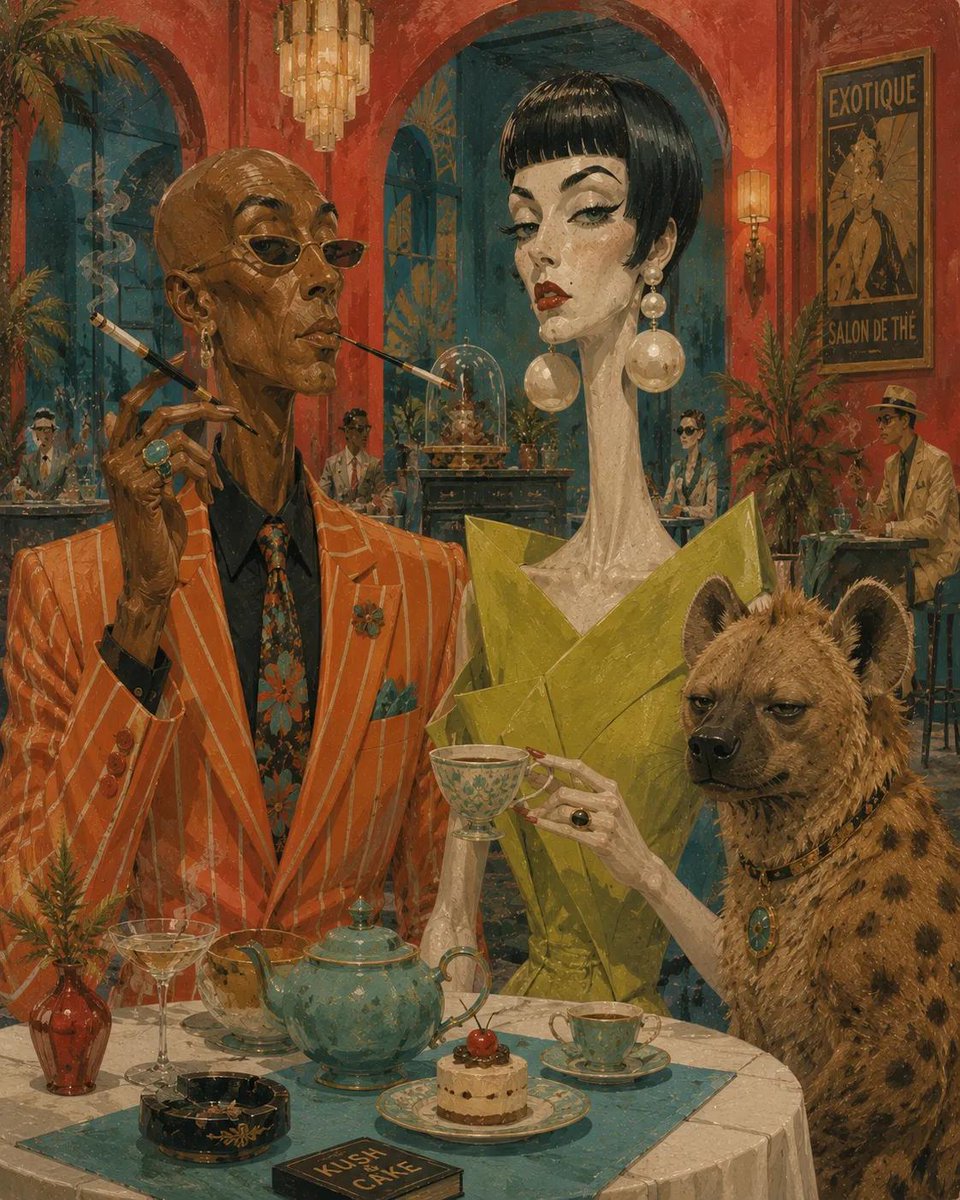 超现实的中世纪编辑插画，画面中有一位古怪的[MAN DESCRIPTION]、一位优雅的[WOMAN DESCRIPTION]以及一只[ANI…, 图片 2
