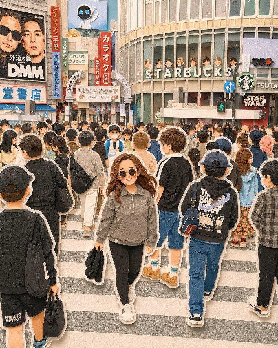 奇趣可爱的旅行立体场景,可爱的剪纸艺术风格,以动漫为灵感的可爱女孩旅行者,有着柔和圆润的脸蛋、红润的脸颊、棕色长波浪卷发、宽松休闲的服装,背着…, 图片 4