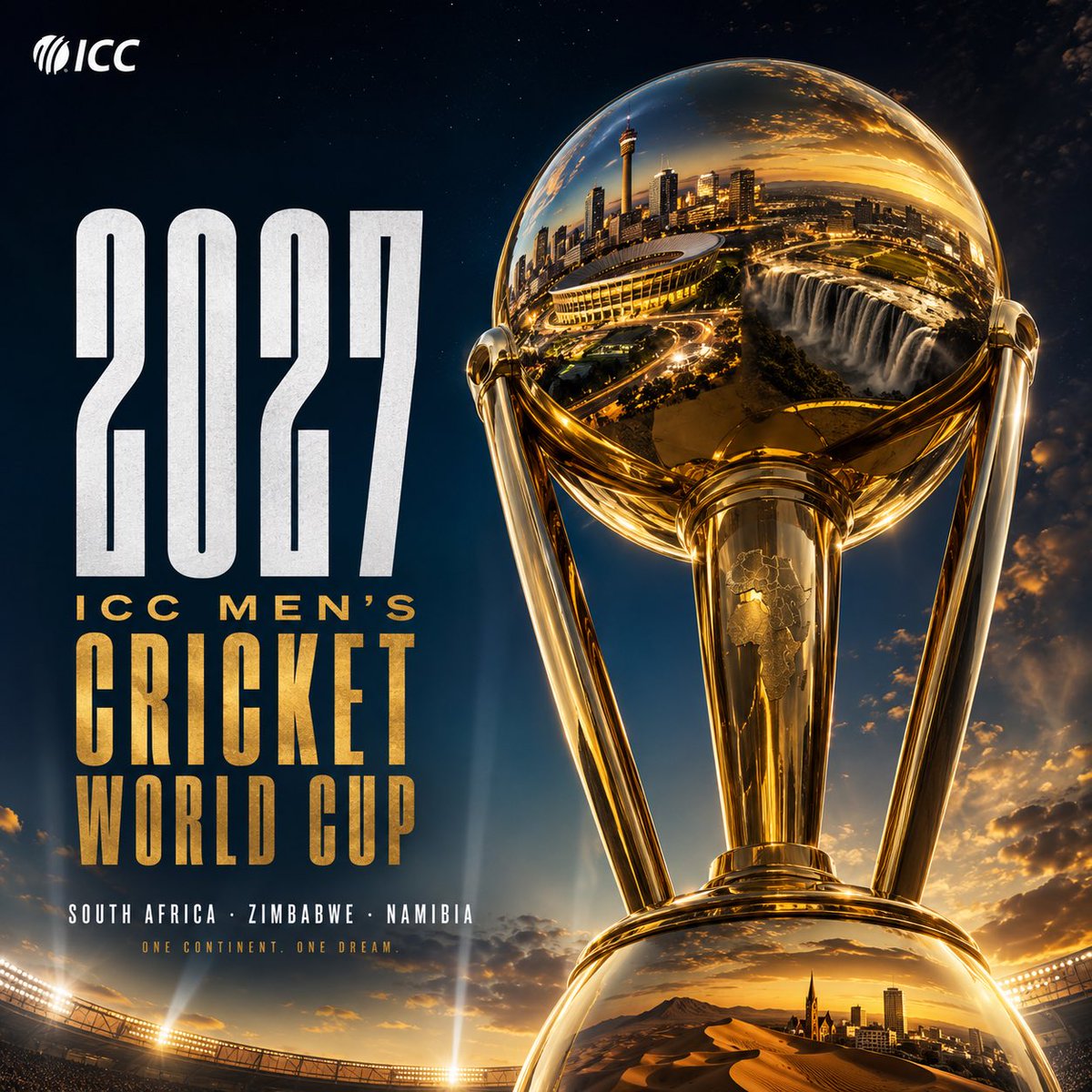2027年ICC男子板球世界杯电影感广告海报。, 图片 1