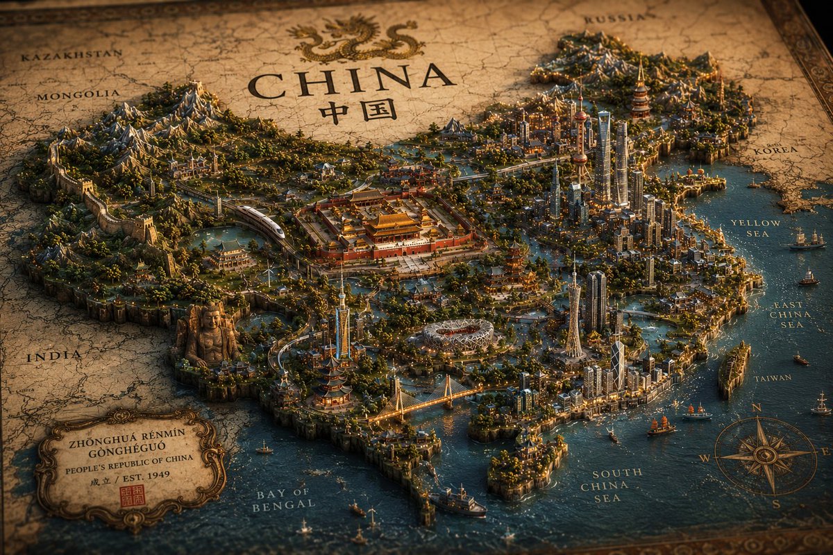一部电影级超奢华地图集风格的 [COUNTRY] 可视化作品，将其呈现为一个手工制作的微缩世界，无缝融入一张纹理古朴的古老地图表面之中。从这片…, 图片 4
