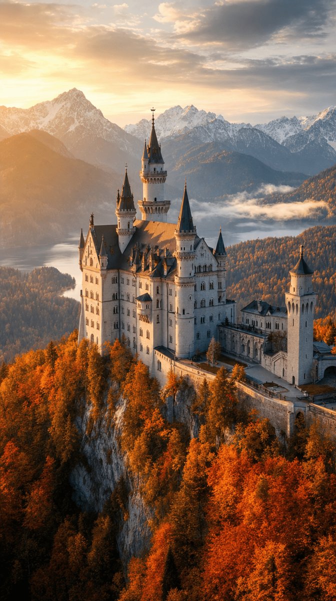 极致电影感的建筑摄影，拍摄对象为[CASTLE]，选取当地最具戏剧性的时间段。超写实的航拍或广角镜头，光照氛围与所在地的气候相匹配，周围的景观…, 图片 1