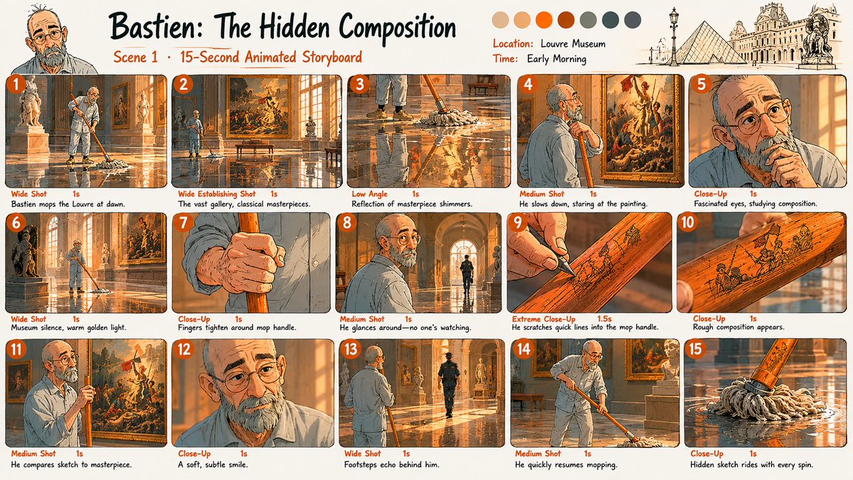 15秒动画分镜图板，《Bastien：隐秘的构图》（Bastien: The Hidden Composition），分镜展示，专业动画提案板…, 图片 1