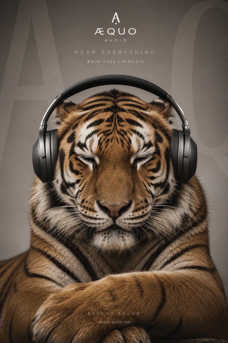 超写实奢华音频宣传海报,画面中一只威严的银背大猩猩戴着优雅的石墨黑高级无线包耳式耳机,全神贯注地放松聆听音乐。大猩猩表情平静,双眼半闭,流露细…, 图片 1