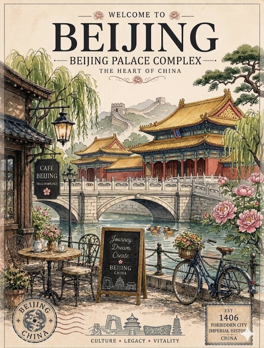 一对复古风格的旅行海报，采用优雅的手绘水彩美学，饰以经典装饰性角边框和怀旧字体。, 图片 2
