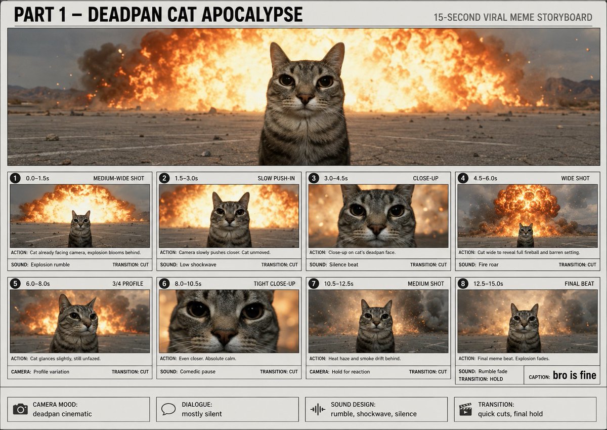 制作一个15秒的爆款电影感猫咪梗视频。使用 @ ChatGPT Image May 26, 2026, 04_49_11 PM.png 作为分…, 图片 1