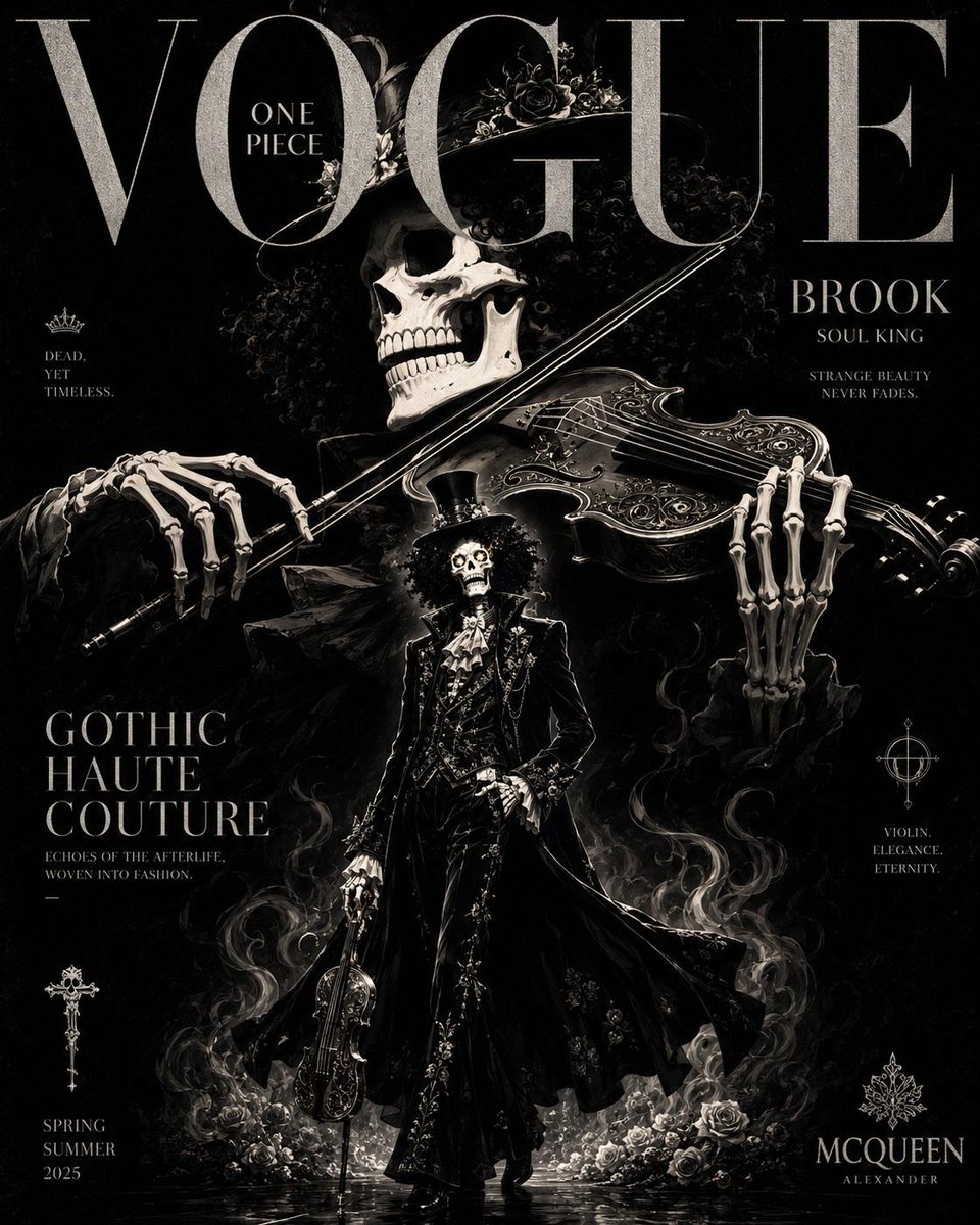 奢华动漫时尚杂志封面,灵感源自《Vogue》与高级定制时装大片,《海贼王》角色重塑为精英时尚偶像,戏剧化的电影级构图,超精细动漫插画,高端杂志…, 图片 2