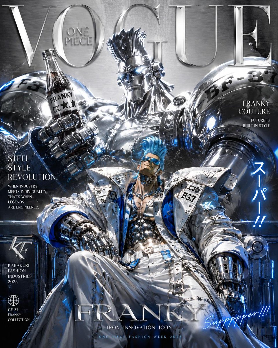 奢华动漫时尚杂志封面,灵感源自《Vogue》与高级定制时装大片,《海贼王》角色重塑为精英时尚偶像,戏剧化的电影级构图,超精细动漫插画,高端杂志…, 图片 3