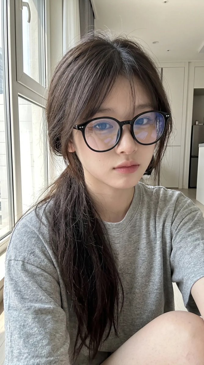 超写实抓拍式智能手机自拍照肖像：一位年轻东亚女性室内坐在一扇大窗户旁，处于明亮的自然日光下。保持与上传的面部参考高度相似的面部特征：柔和的椭圆…, 图片 4