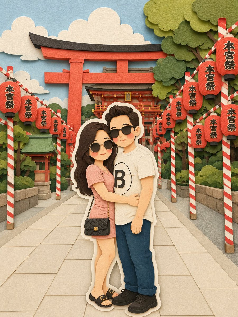 将这张图片转换为柔和的、手工制作的剪纸分层插画风格，灵感来自纸艺立体场景的美感。使用平滑圆润的形状、简化可爱的角色比例，以及极简的面部细节（圆…, 图片 2