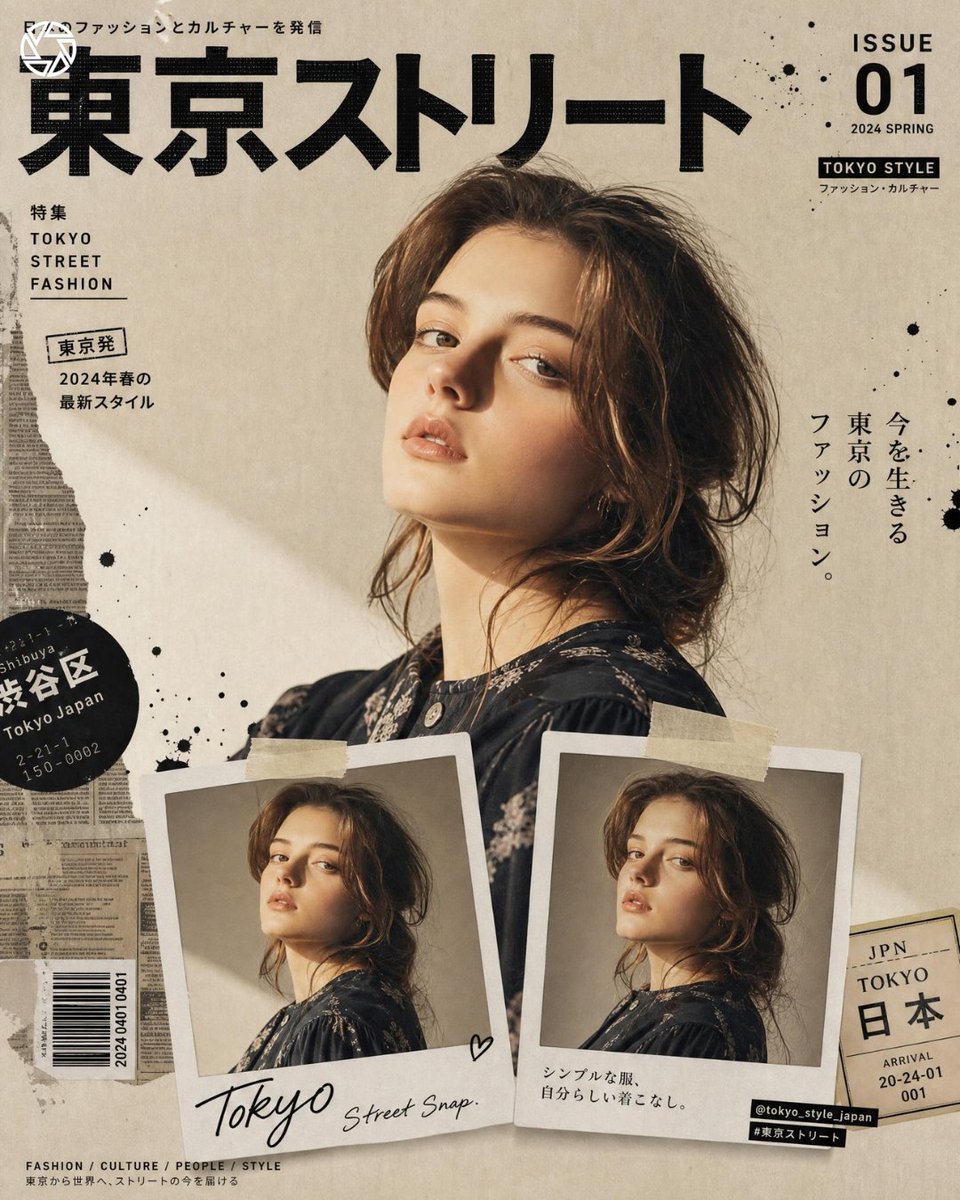 创建一个 4:5 比例的图像，基于高端日本街头时尚编辑杂志封面，主角为 [REFERENCE PERSON]，在整幅设计中以极高的人物身份保真…, 图片 1