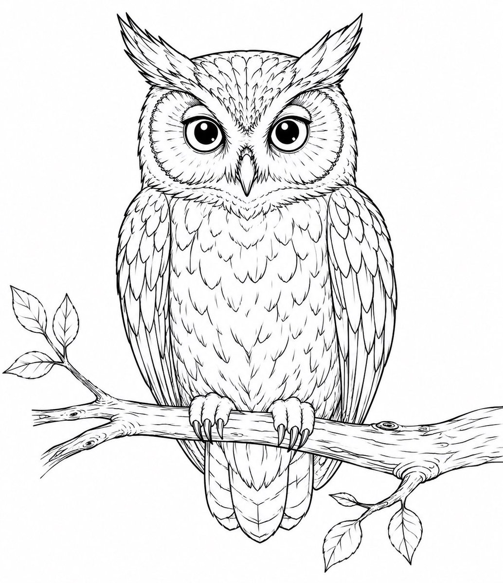 . Elegant owl line art illustration, highly detailed black ink drawing, clean v…