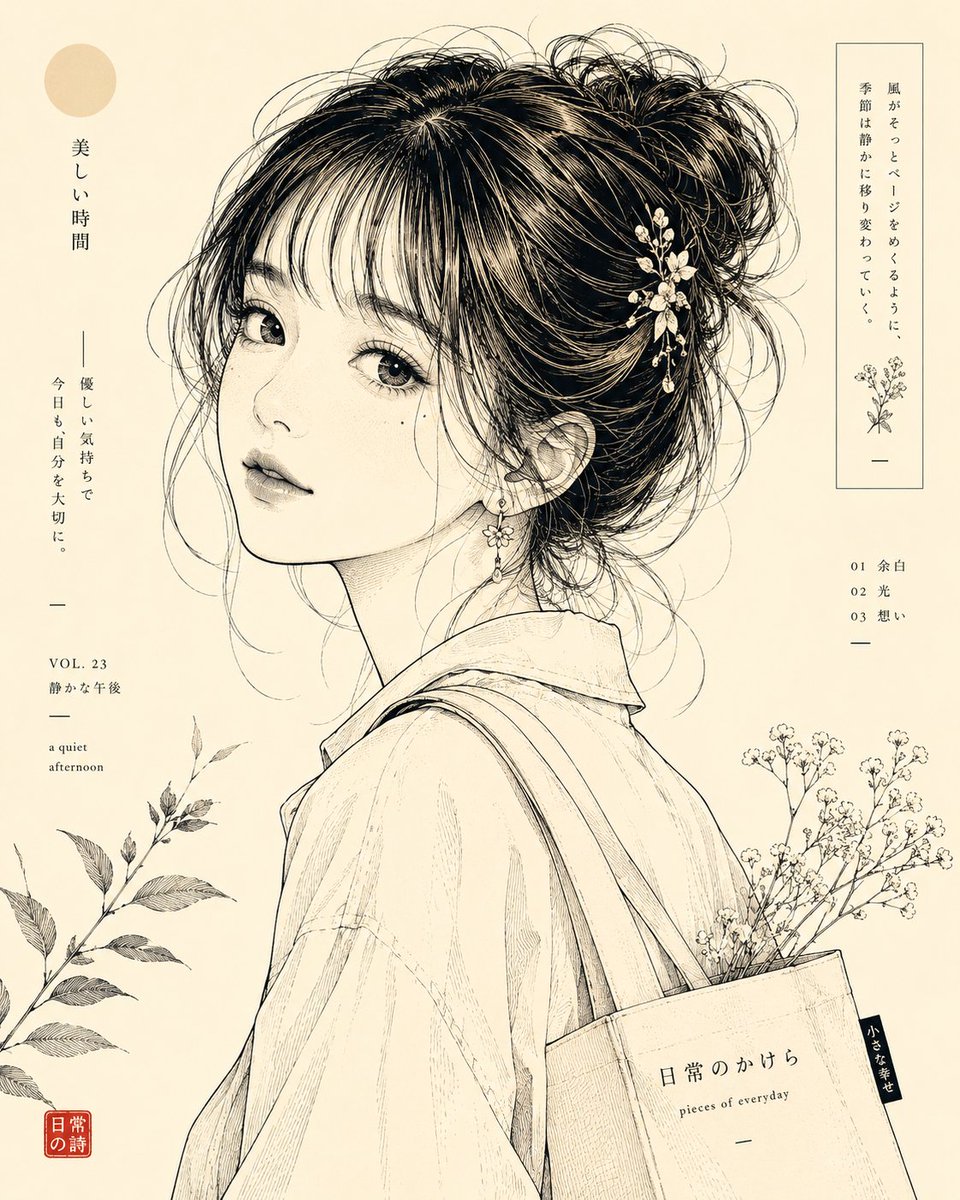 将照片中的人物转化为当代日本线条艺术插画,超精细钢笔与墨水素描,奶油黄与象牙白色调,极简编辑设计,精致排线与雕版质感,干净的负空间,独立杂志美…, 图片 1