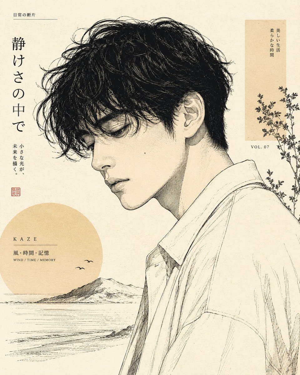将照片中的人物转化为当代日本线条艺术插画,超精细钢笔与墨水素描,奶油黄与象牙白色调,极简编辑设计,精致排线与雕版质感,干净的负空间,独立杂志美…, 图片 2