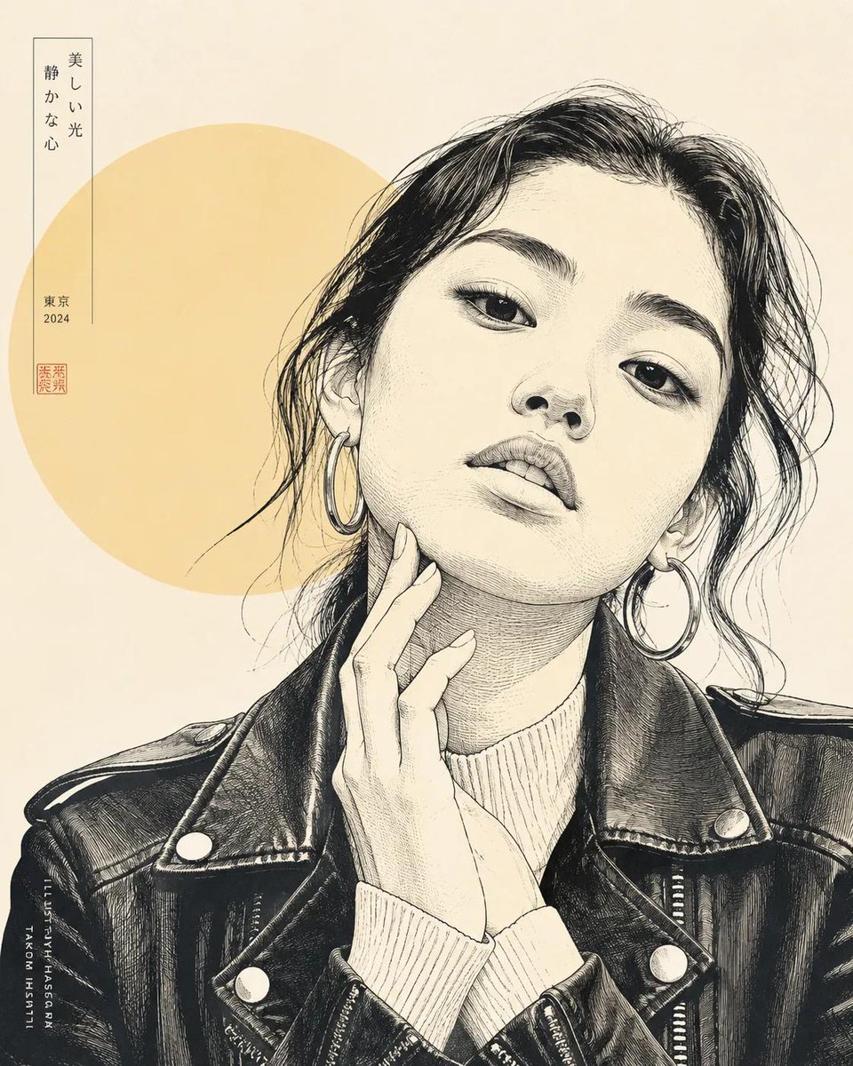将照片中的人物转变为现代日本线条艺术插画,超精细钢笔素描,米黄色与象牙白色调,极简编辑设计,精致排线与雕版质感,干净的留白空间,独立杂志美学,…, 图片 1