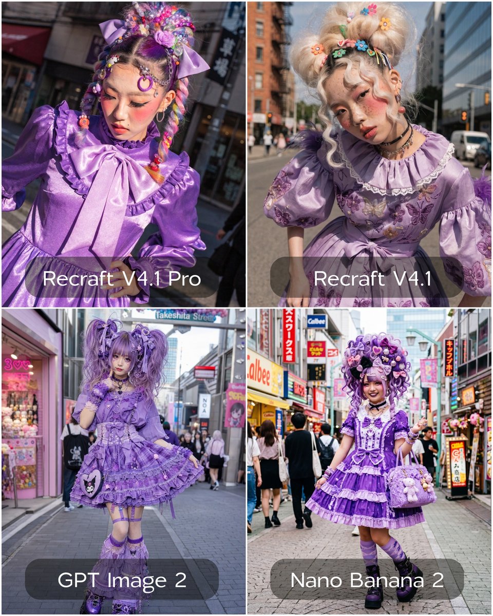 原宿女孩,身穿紫色及同色系连衣裙,发型夸张。, 图片 1