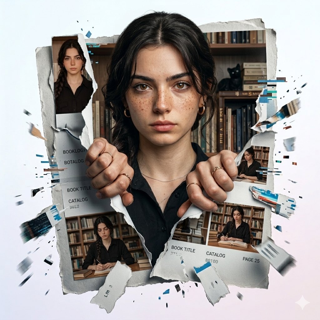 一幅极具创意的数字艺术作品，画面中一位逼真的女孩（其面部100%复刻所附的第一张照片）戏剧性地撕开Telegram社交媒体个人资料页面。该Te…, 图片 1