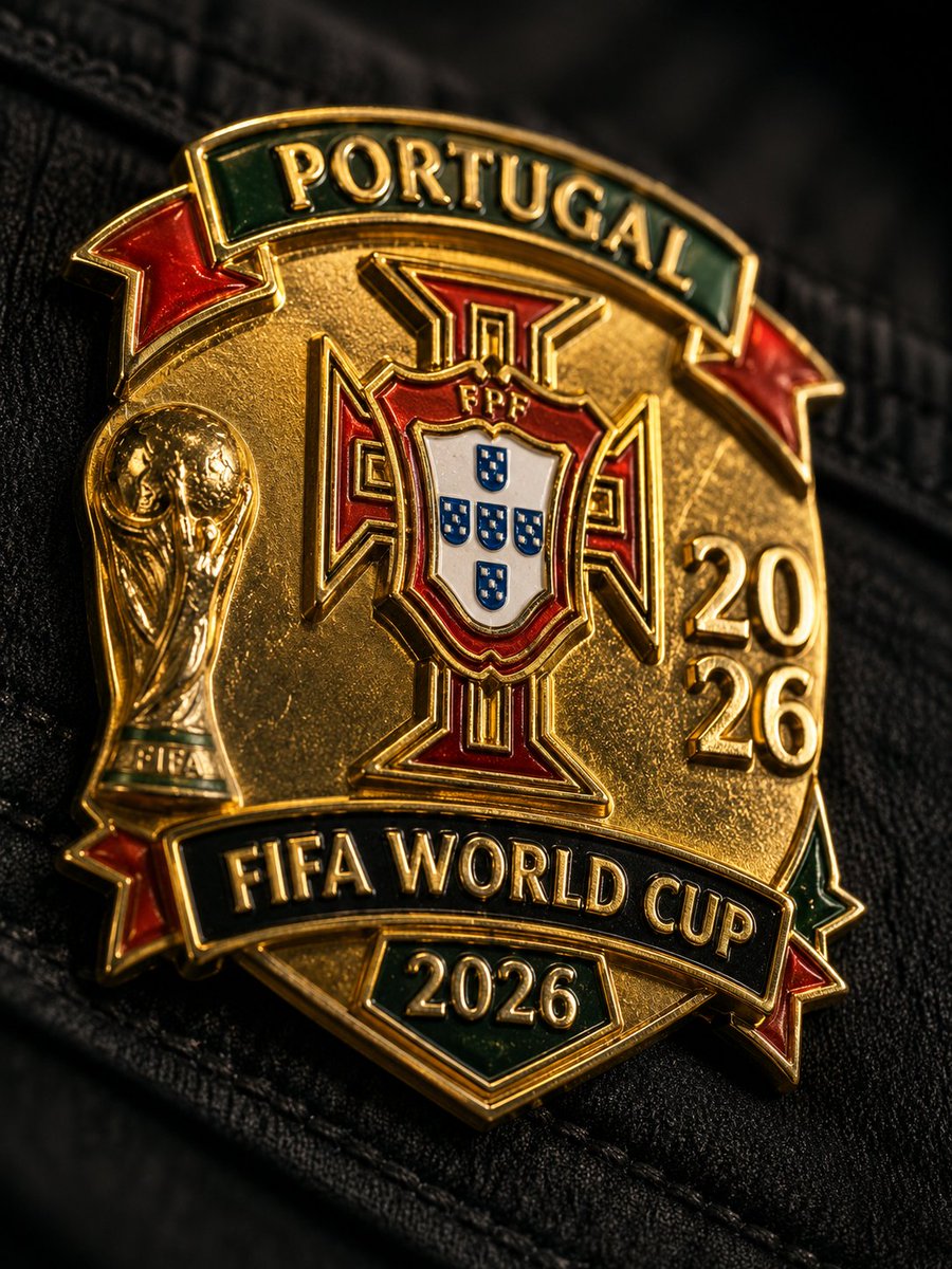 一枚占据视觉中心、填满 3:4 微距画面 70% 的 [Team_Name] FIFA 2026 世界杯珐琅徽章,其闪亮的金色表面呈现出物理上…, 图片 1
