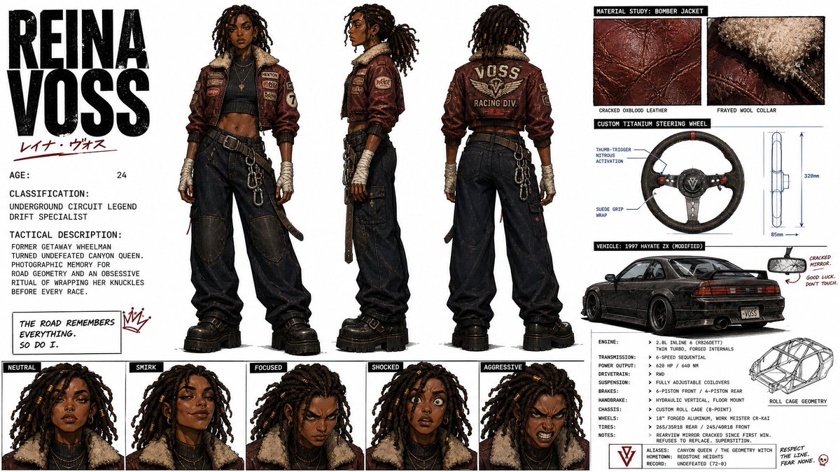 ``` [layout_setup]: A comprehensive, full-page character model design sheet lay…
