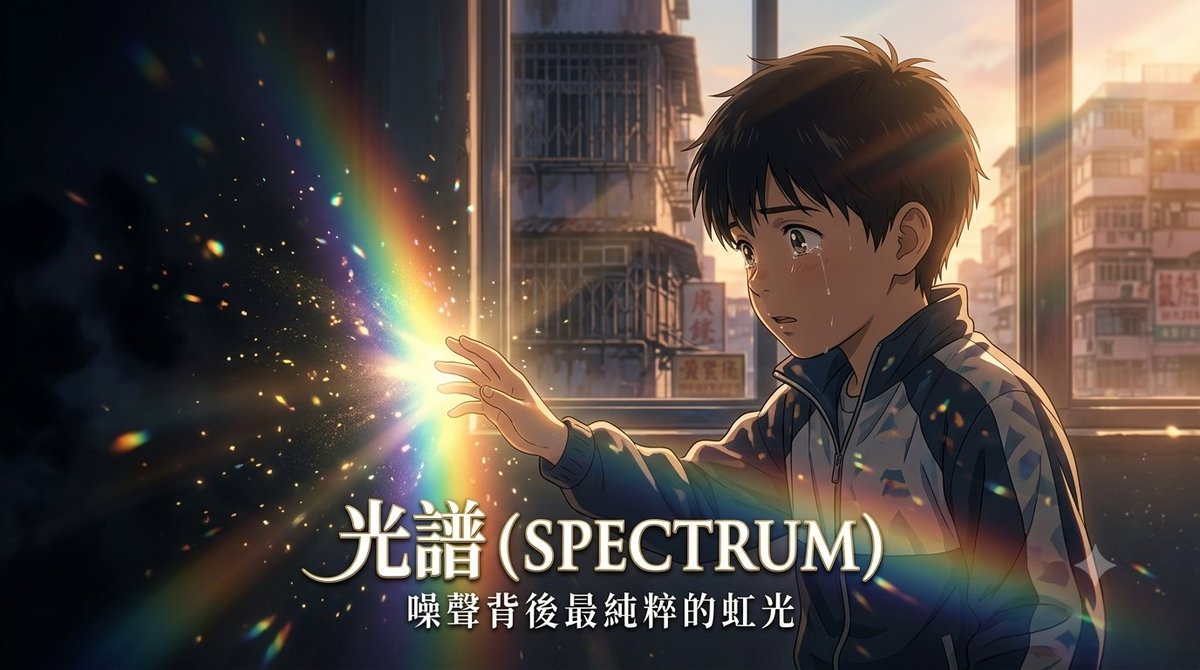 一个六岁男孩的小手轻轻触碰从黑暗中浮现的发光彩色光谱,温暖的早晨光线,背景是香港旧唐楼的轮廓,新海诚标志性细腻风格,情感氛围,鲜明柔和的色彩,…, 图片 2