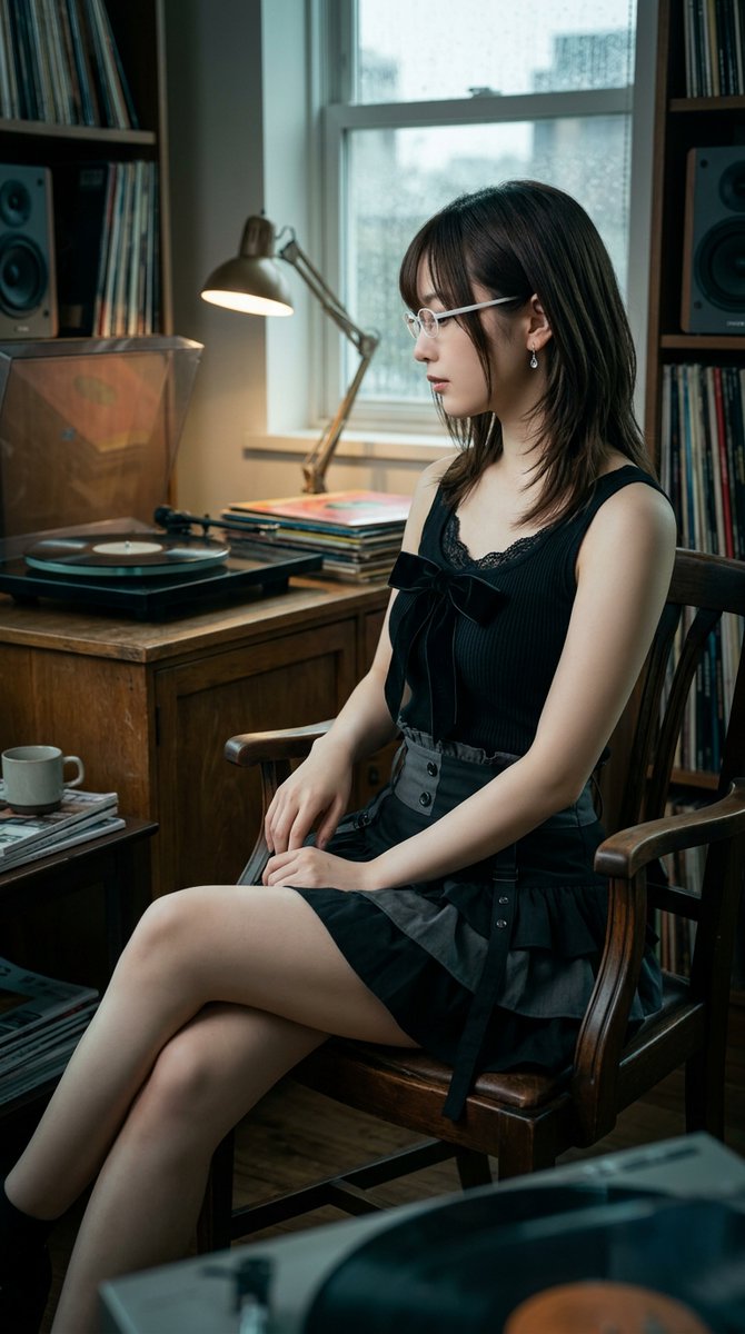 创作一张超写实编辑风格的人像照片,主角为一位20岁的日韩女性:白色细框眼镜,正常佩戴于面部,镜片对齐双眼;佩戴小巧水滴形宝石耳钉,精致低调的微…, 图片 3