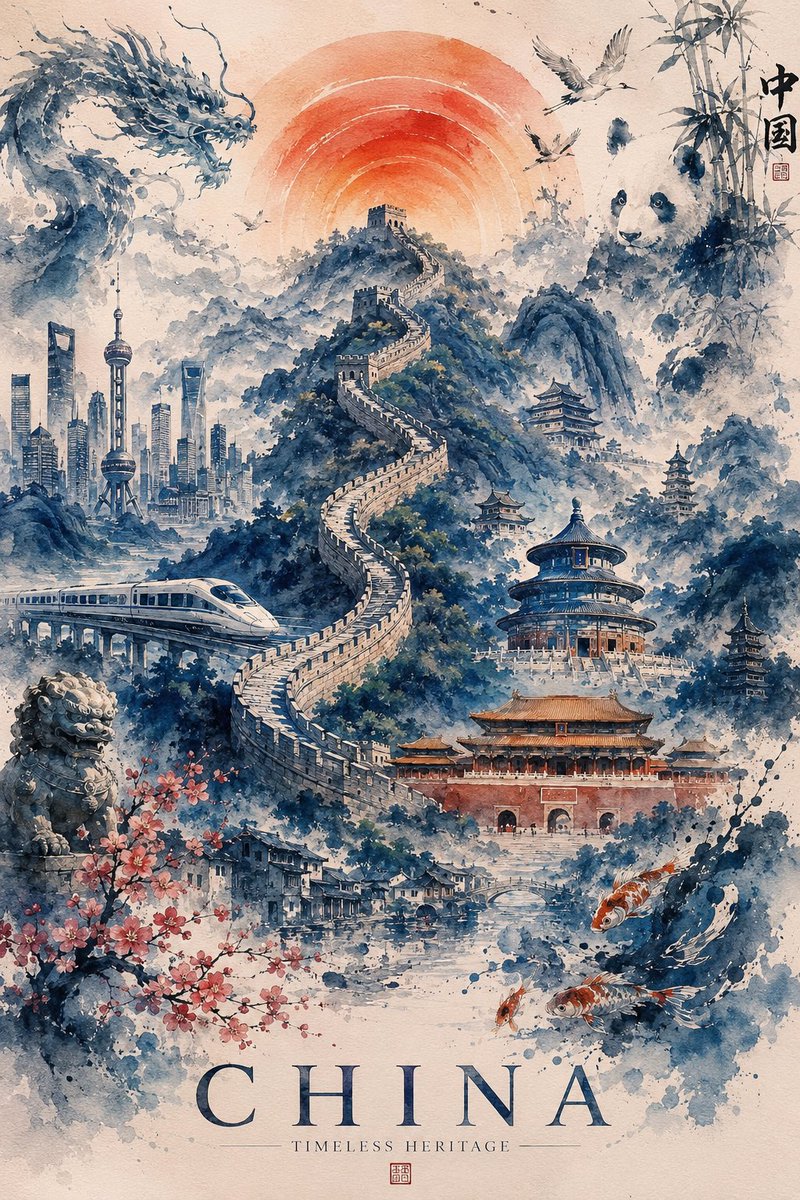 超精细的水彩旅行海报，画的是日本，采用精致的传统日本水墨画（sumi-e）风格，配以柔和的粉彩色调和带有肌理感的手工纸张。一座雄伟的雪顶富士山…, 图片 2