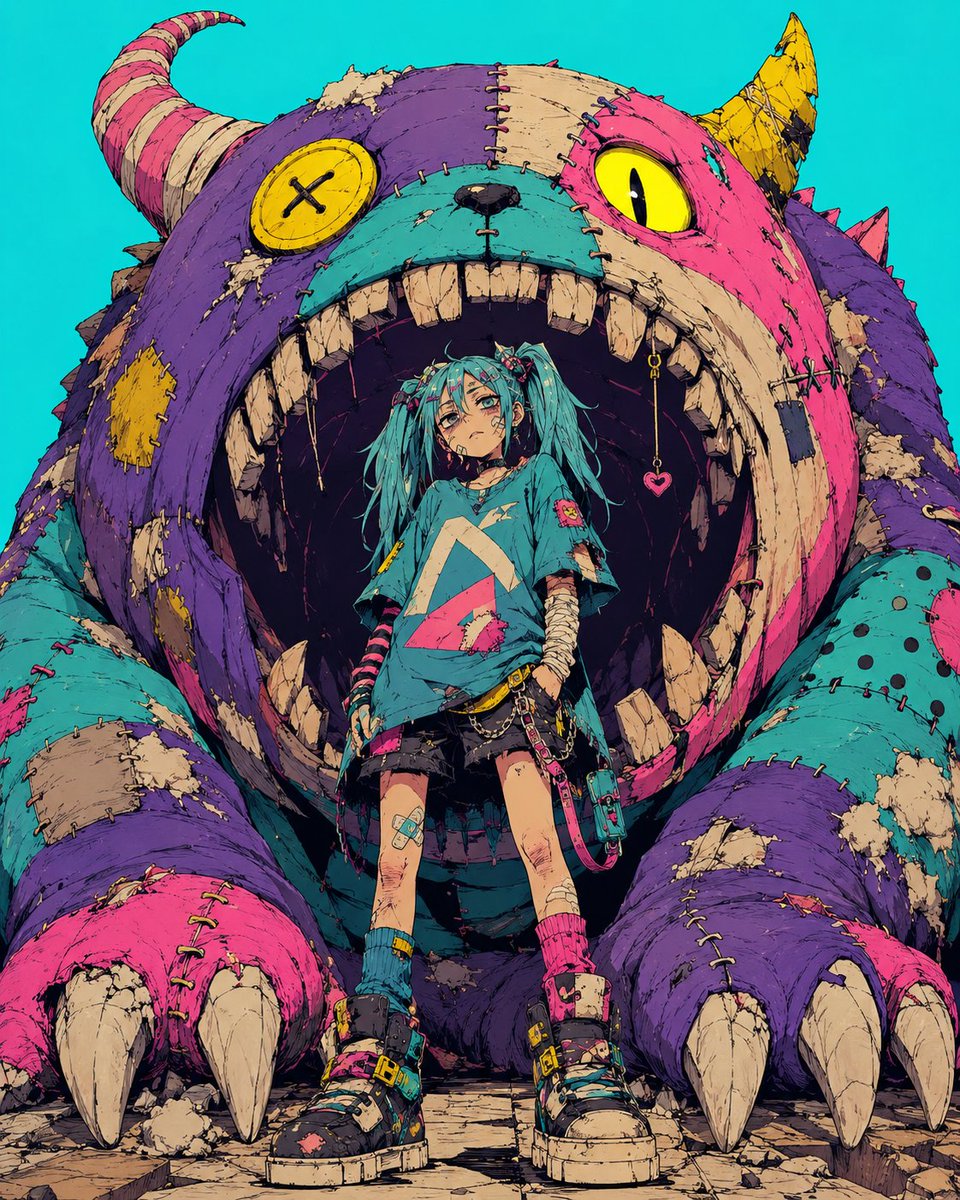 CHARACTER = skinny teenage scavenger with cyan twin-tail hair, 图片 1