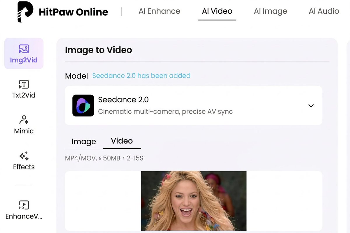Step 1: Upload footage (up to 15 seconds long) to Seedance 2.0 in HitPaw Online…