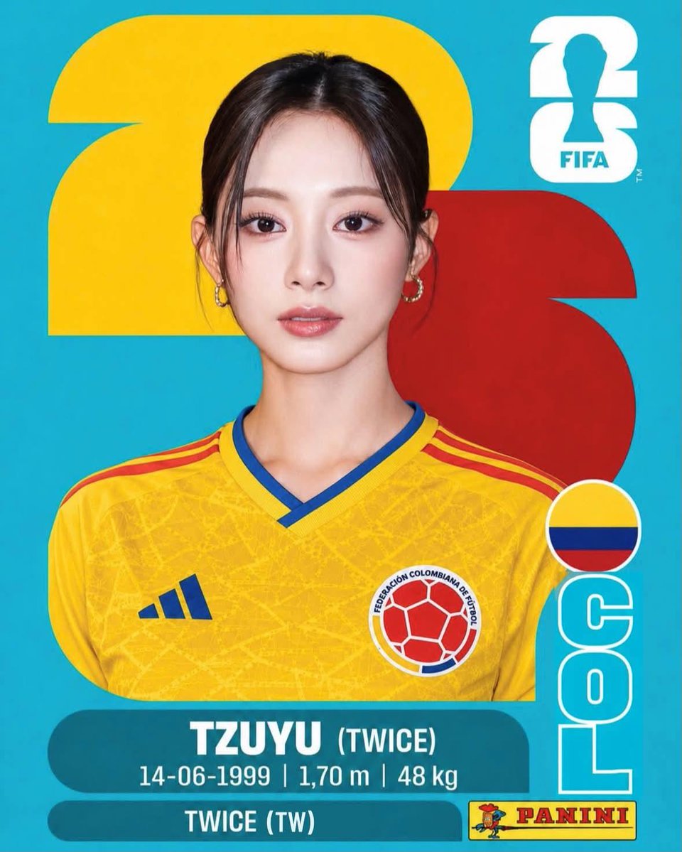 制作一张高端的 Panini(帕尼尼)2026 年 FIFA 世界杯收藏贴纸卡,主题为一位 K-pop 偶像化身职业足球运动员。竖版 2:3 …, 图片 1