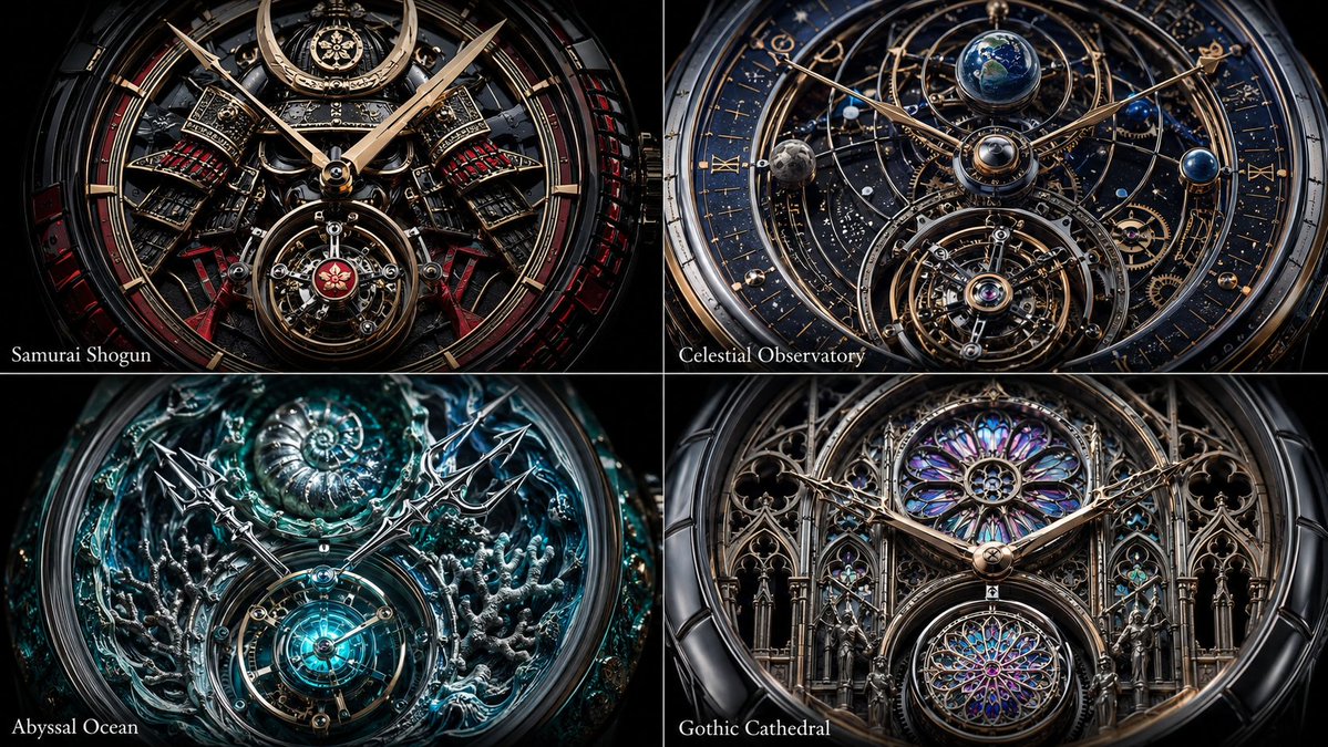 2x2 网格,为此制作 4 个令人惊艳的主题,16:9 [luxury_watch_cad_system] base_chassis: "hy…, 图片 1