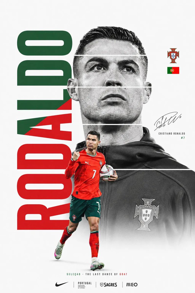 设计一张高端 FIFA 世界杯海报,以一位传奇足球巨星为主题。极简白色背景,占据画面大部分的巨型单色人物特写肖像。肖像被切分成若干水平条块,条…, 图片 1