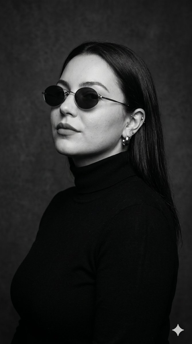 杰作级美术黑白时尚人像摄影,一位优雅的二十多岁女性,呈现出现代极简主义缪斯的原型气质。她拥有柔和的鹅蛋脸型、含蓄的高颧骨、清爽的女性化下颌线,…, 图片 1