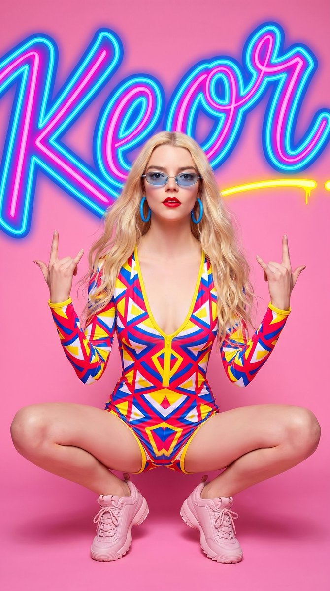 一张高度细致的全身影棚人像照,画面中是一位自信的年轻女性,皮肤白皙,长而波浪状的浅色(金色)长发披肩垂落,戴着一副小型淡蓝色椭圆形墨镜,佩戴大…, 图片 1