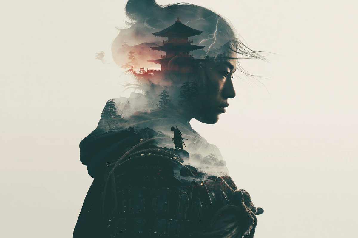一幅双重曝光艺术作品，以[主体]为特色，与[次要场景]无缝融合。精巧的层次堆叠，透明的叠加层，和谐的构图，氛围感深度，电影级光效，丰富的细节，…, 图片 1