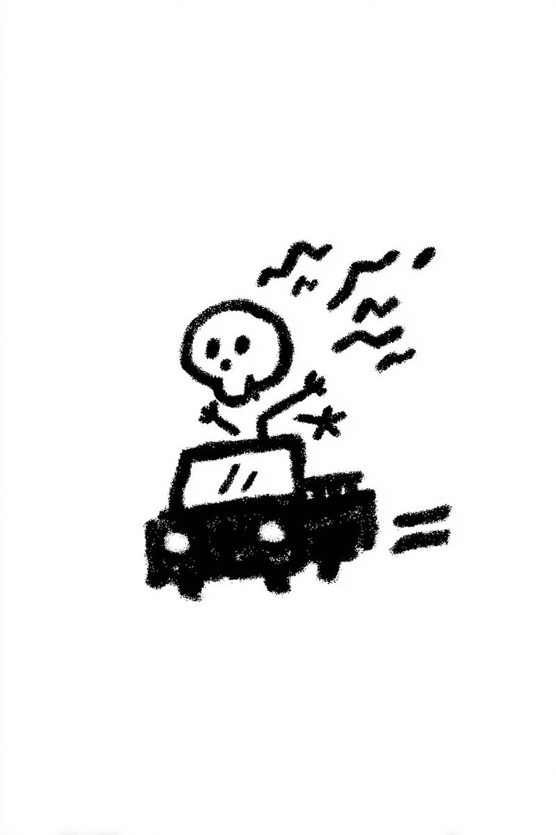 “骷髅正在骑摩托车。创意转场到骷髅驾驶汽车。固定镜头。无音乐。”, 图片 2