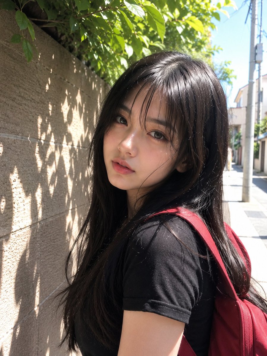 美丽年轻的日本女孩，留着柔顺的长黑发和柔和蓬松的刘海，拥有一双大而有神的深色眼睛、白皙发光的肌肤、精致细腻的五官、自然的粉色嘴唇、淡淡的腮红，…, 图片 2