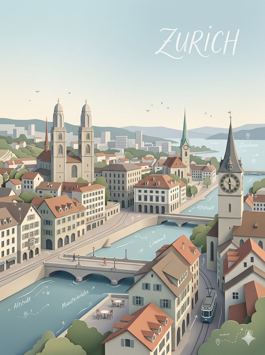 创作一幅高品质商用级竖版 3:4 分层剪纸拼贴插画，主题为 [CITY]（[COUNTRY]），展现这座城市历史底蕴与当代都市身份和谐共生的面…, 图片 1