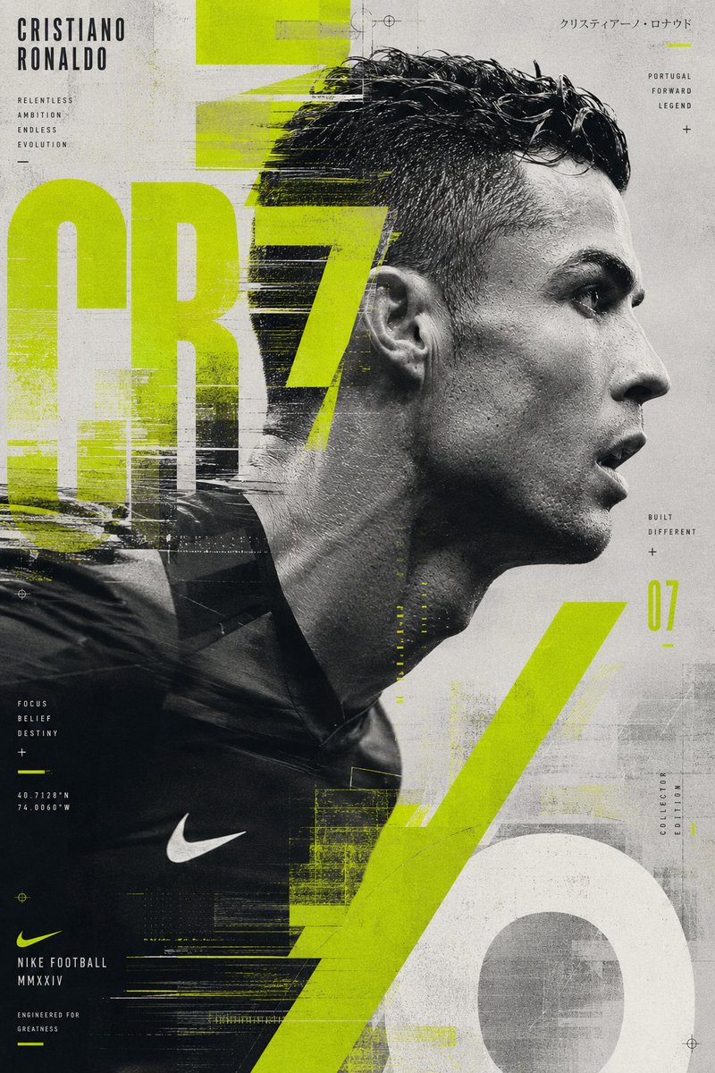 创作一张实验性的克里斯蒂亚诺·罗纳尔多（Cristiano Ronaldo）海报，以动态捕捉的惊艳侧面肖像为核心。罗纳尔多似乎正在画面中移动，…, 图片 1