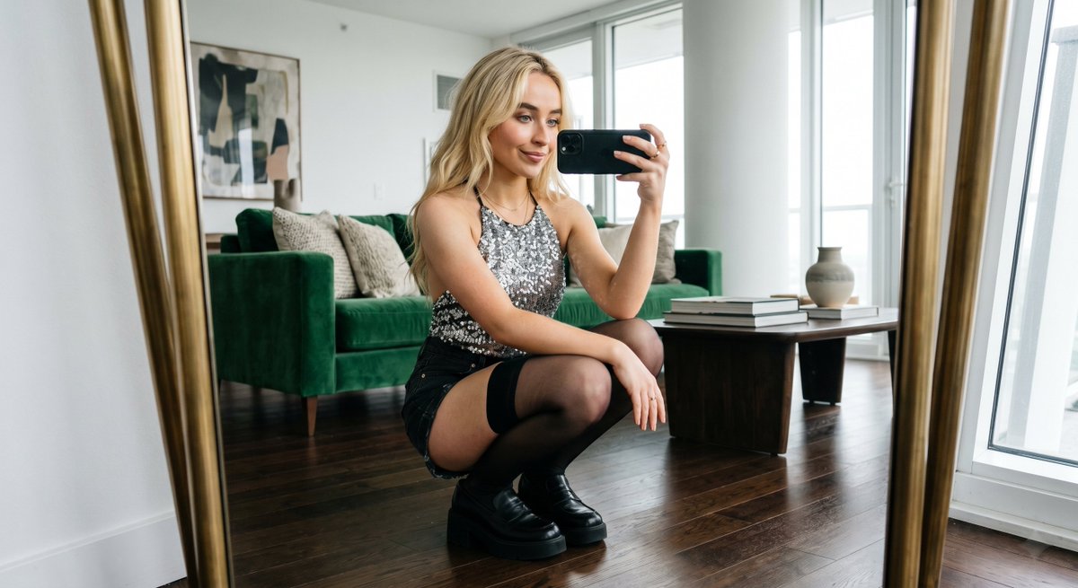 (仅供测试用途) 一位迷人动人的年轻女性,形似 Sabrina Carpenter / Sydney Sweeney,柔软的浅金色头发,明亮的…, 图片 1