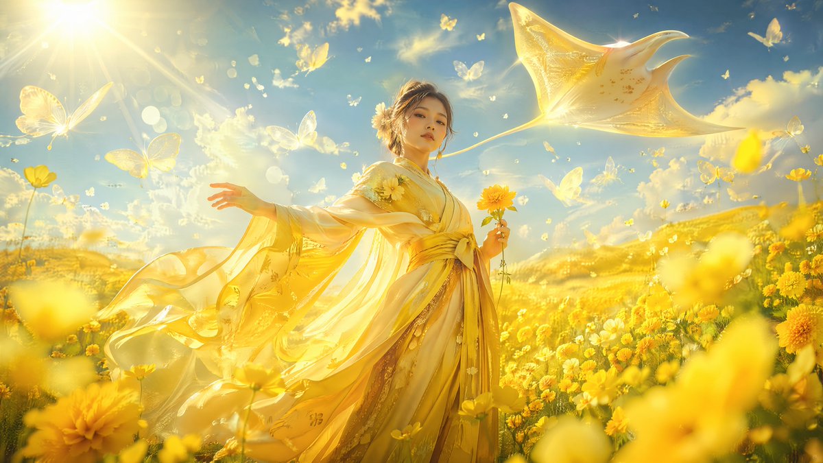 一张以极低角度仰拍的专业摄影作品，以[PRIMARY COLOR]色调的超现实美学风格重新呈现。画面主体是一位女性，以[POSE DESCRI…, 图片 1