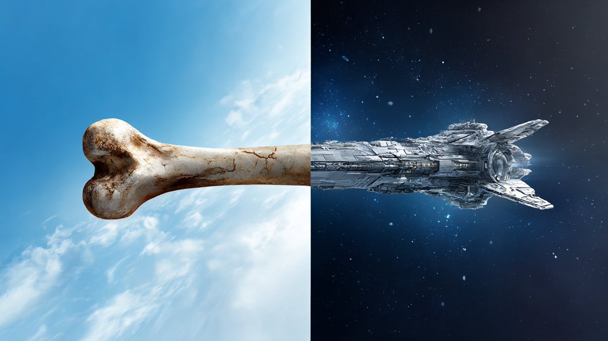 一个照片写实风格的分屏构图，精确地从中心一分为二。左半部分：一根精细的狗骨头倚靠在分割线上，背景是明亮的蓝天和柔和的云朵。右半部分：骨头有机地…, 图片 2