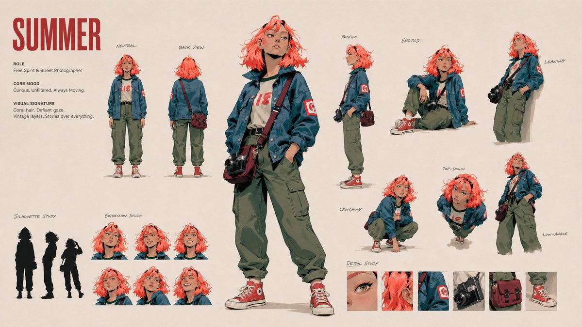 创作一幅艺术化的 16:9 角色身份识别板（CHARACTER IDENTITY BOARD）。, 图片 3