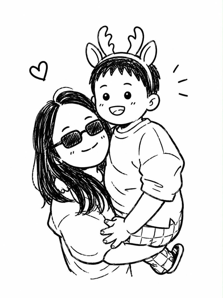 Transform the uploaded photo into a cute black-and-white hand-drawn chibi doodl…