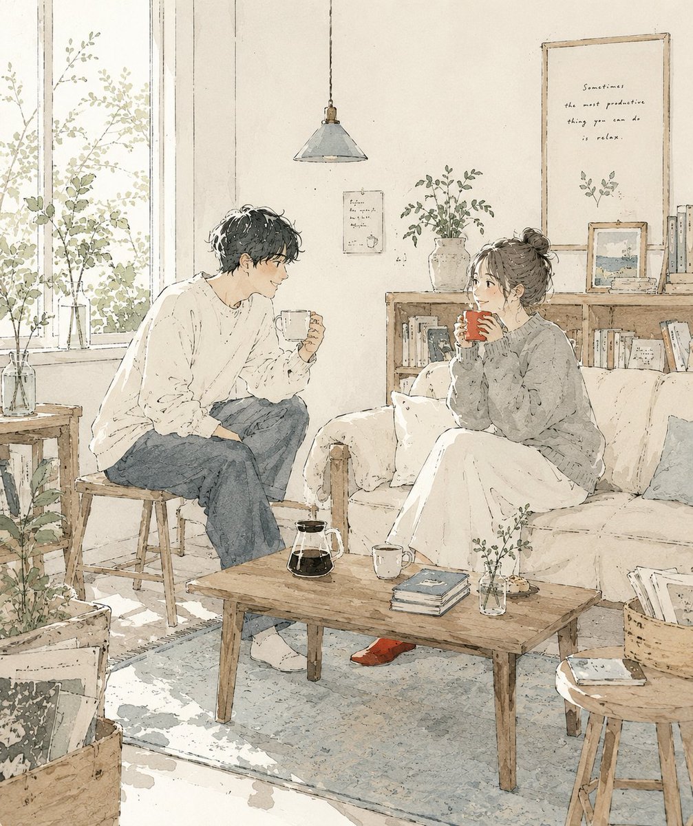 创作一幅精致的当代日本生活方式插画，营造温馨的日常生活氛围。, 图片 1