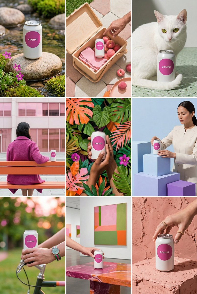 为这款产品设计一个 9 图 Instagram 主页，保持 [相同的美学风格]。使用多样化的地点、角度和构图 —— 融入人物、动物、自然和不同…, 图片 2