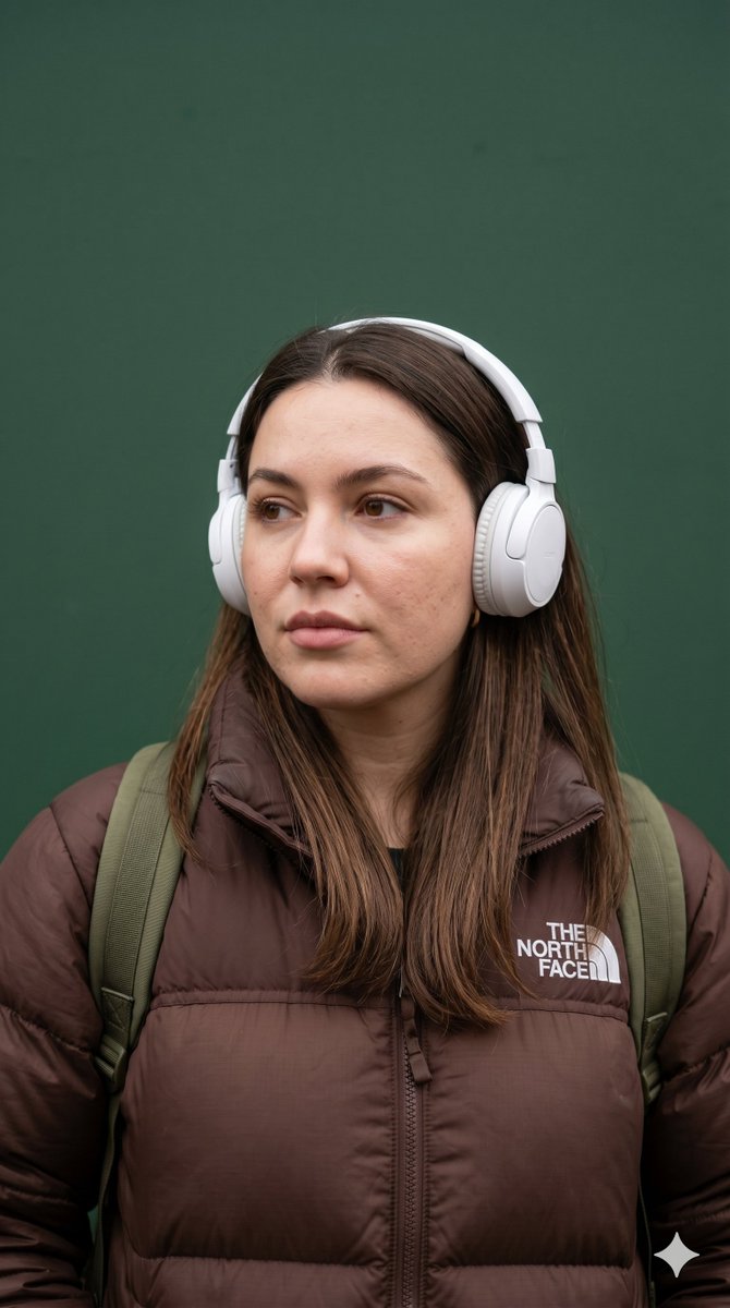 超现实的生活方式人像照：一位二十出头的年轻女性，拥有柔和的鹅蛋脸，中性偏白肤色呈现出真实的自然质感，带有淡淡的红晕和柔和的哑光妆面。她有着长直…, 图片 1